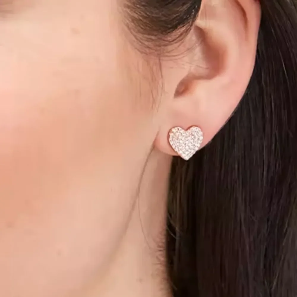 Yours Truly Pave Heart Studs rose gold